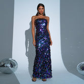 CHIC ELEGANT STRAPLESS SEQUIN EVENING MAXI DRESS