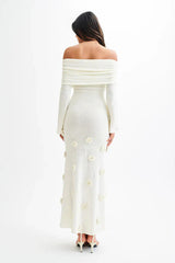 Karika Off Shoulder Knit Rose Maxi Dress