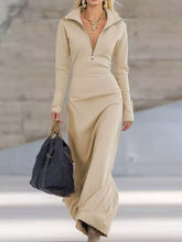 Zip Collar Long Sleeve Maxi Dress