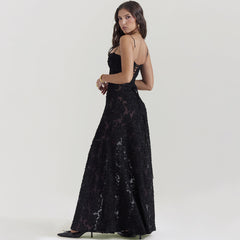 BERIA PRINCES BLACK MESH MAXI DRESS