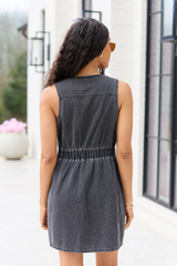 Strike A Chord Black Wash Denim Button Front Dress