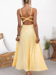 Pleated V-Neck Sleeveless Maxi Dress