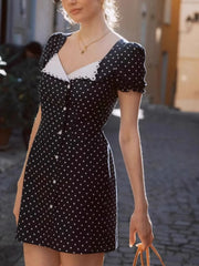 Polka Dot Puff Sleeve Mini Dress