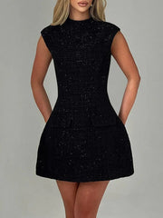Cutout Back Round Neck Cap Sleeve Mini Dress