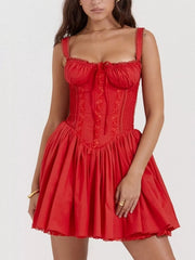 Lace Detail Lace Up Back Mini Dress