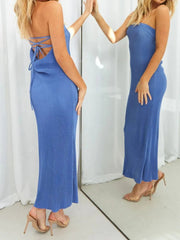 Lace-Up Back Tube Maxi Dress