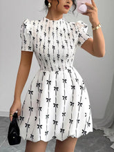 Smocked Bow Print Short Sleeve Dress