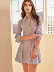 Striped Button Up Shirt Dress
