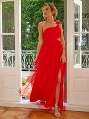 Cutout Slit Single Shoulder Maxi Dress