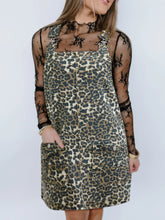 Leopard Print Denim Overall Dress