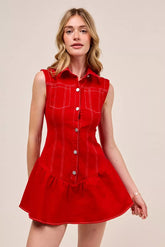 SO ME Button Down Sleeveless Collared Game Day Mini Dress