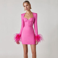 Aerika Feather Bodycon Mini Dress