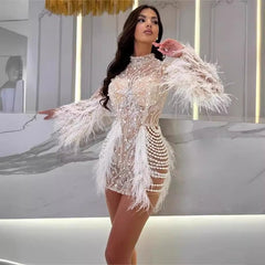 IRVA SEQUIN FUR BEADS MINI DRESS