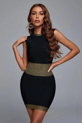 Black Round Neck Bronzing Mini Dress