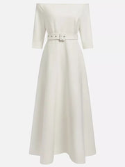 Elegant Off-Shoulder Belted Maxi Dress