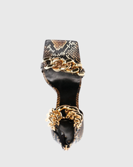 Aubrie Snake Print Chain Strap Sandals In Brown