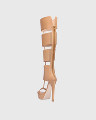 Darma Strap Knee High Platform Sandals In Beige
