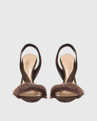 Devin Faux Fur Slingback Sandals In Brown