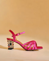 Elektra Satin Gem Heels In Hot Pink