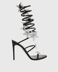 Elisa Star Knee High Snake Sandals In Black