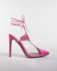 Everly Rhinestone Sexy Cutout Lace Up Pumps