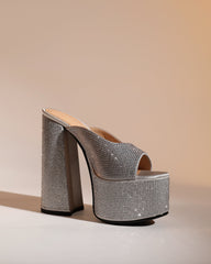 Ilenia Rhinestone Platform Sandals In Silver