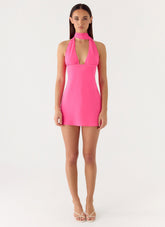 Melisande Scarf Neck Mini Dress Fuchsia