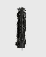Sadiya Faux Fur Knee High Sandals In All Black