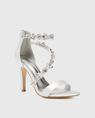 Teofila Rhinestone Satin Sandals In Ivory
