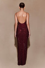 ROSETE LUXE ELEGANT DIAMANTE MAXI DRESS-RED
