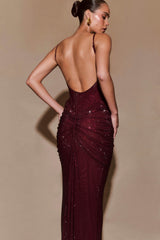 ROSETE LUXE ELEGANT DIAMANTE MAXI DRESS-RED