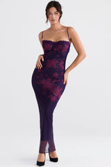 Floral Mesh Hem Gown Fishtail Slip Maxi Dress