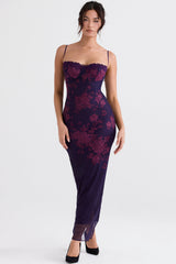 Floral Mesh Hem Gown Fishtail Slip Maxi Dress
