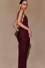 ROSETE LUXE ELEGANT DIAMANTE MAXI DRESS-RED