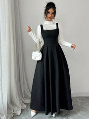 Sleeveless A-Line Maxi Dress with Square Neckline