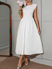 Round Neck Cap Sleeve Midi Dress