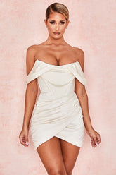 EVVA OFF SHOULDER SATIN MINI DRESS