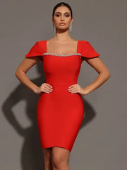 Saliya Rhinestone Off-neck Bandage Dress
