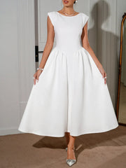 Round Neck Cap Sleeve Midi Dress