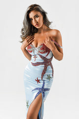 Alyia Satin Diamonate Slit Maxi Dress