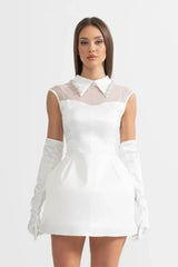 YARNA SATIN MINI DRESS-WHITE