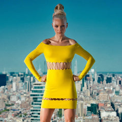 Hollow Out Chain Bandage Mini Dress