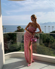 Elira Strapless Sequined Bow Maxi Dress