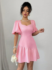 Ruffled Hem Puff Sleeve Mini Dress