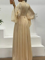 Pleated Mock Neck Long Sleeve Maxi Dress
