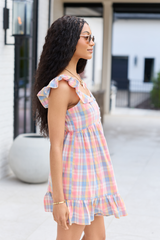 Megan Pink Plaid Ruffle Dress