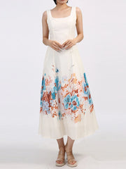 Cutout Back Printed Square Neck Dress