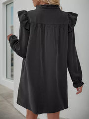 Ruffled Notched Flounce Sleeve Dress