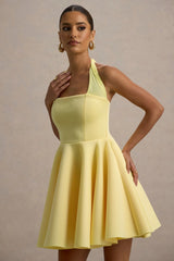 Peggy | Lemon Halter-Neck Skater Mini Dress