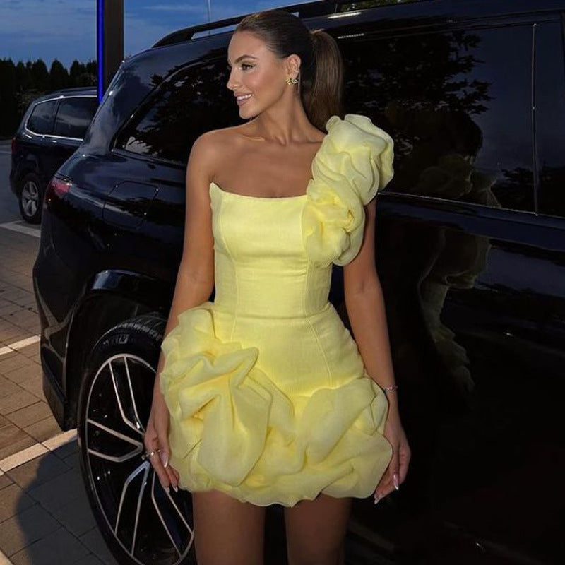 Alyia High-end Ruffled Party Mini Dress